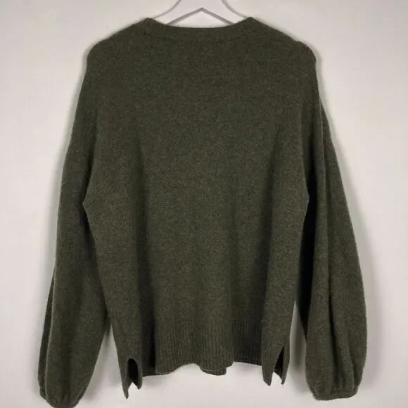 Madewell Wool Alpaca Sweater Relaxed Crewneck Green Balloon Sleeves Cozy Womens - Picture 2 of 10